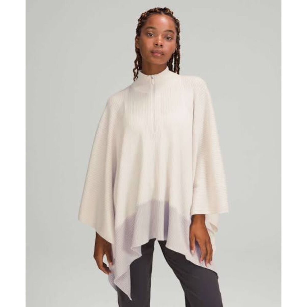 Lululemon On the Go Poncho White Opal Chrome Merino Wool 1/4 Zip One Size